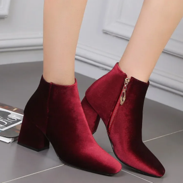 Heidi-Mode | Elegante Stiefeletten mit Quadratzehen und Hohem Absatz Damen Stiefeletten