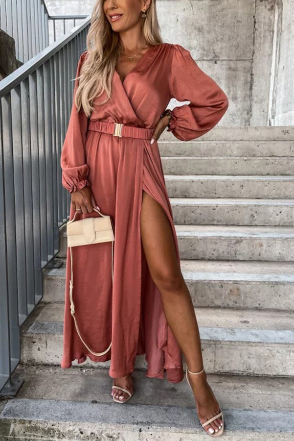 Heidi-Mode | Schaffende Magie Lange Ärmel Gürtel Maxi Kleid
