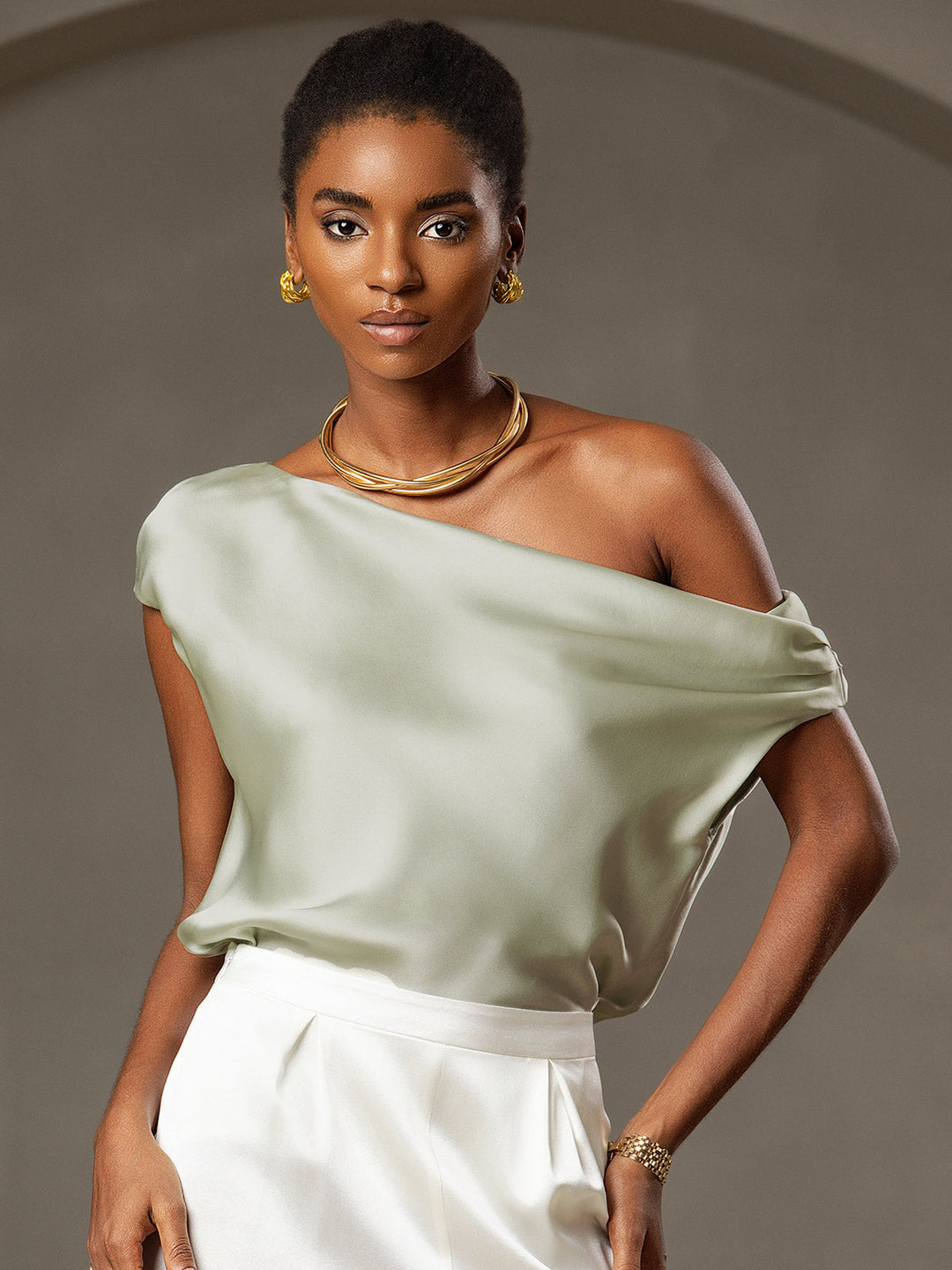 Heidi-Mode | Seiden Chic Ein Schulter Bluse