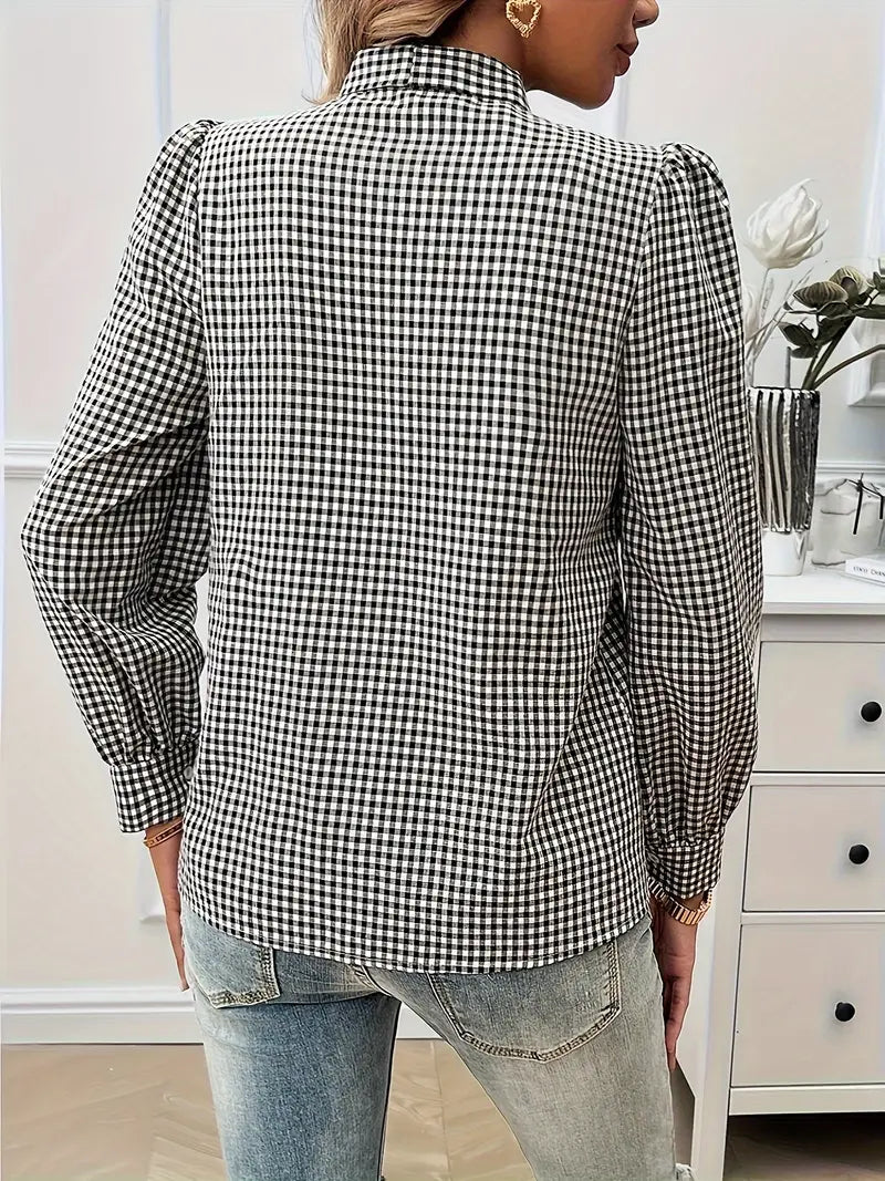Heidi-Mode | Klassische Karierte Bluse mit Schleife