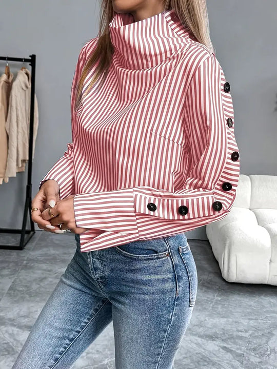 Heidi-Mode | Gestreifte Bluse mit Hohem Kragen