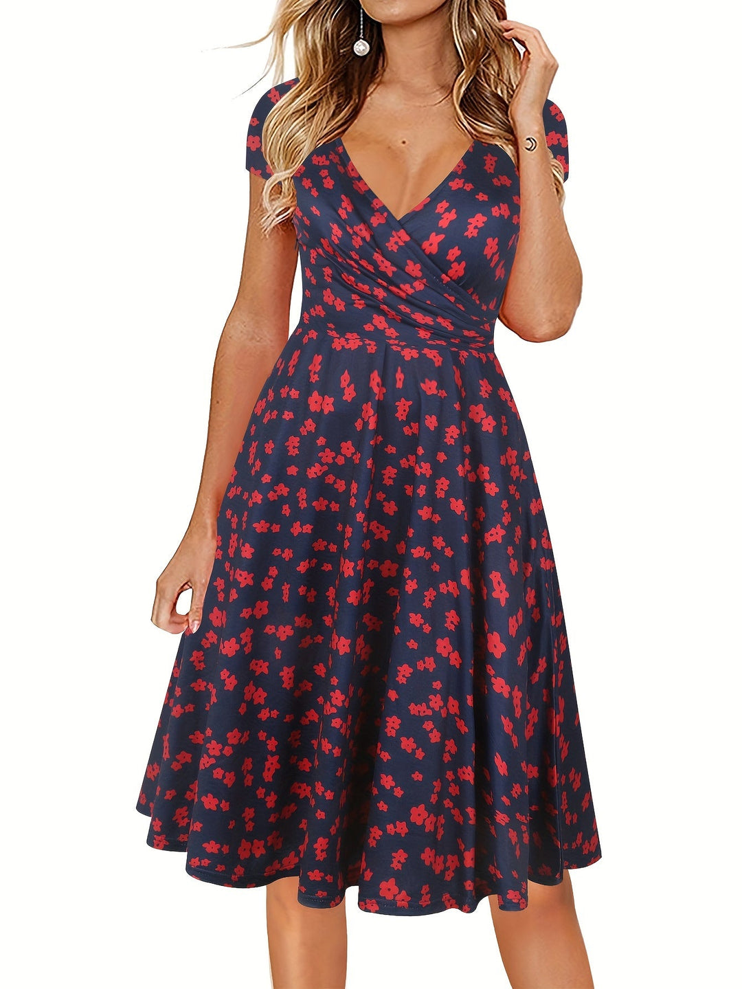 Blumen Print Kurzärmeliges Damen Kleid