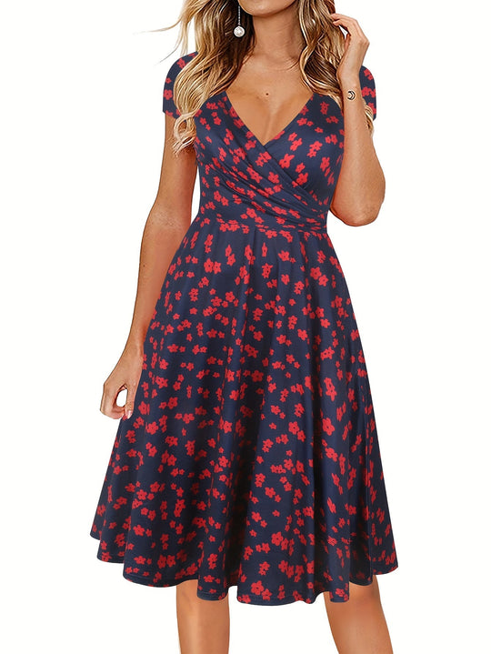 Blumen Print Kurzärmeliges Damen Kleid