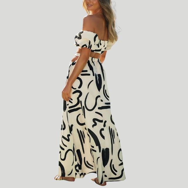 Heidi-Mode | Zweiteiliges Off Shoulder Set mit Abstraktem Druck