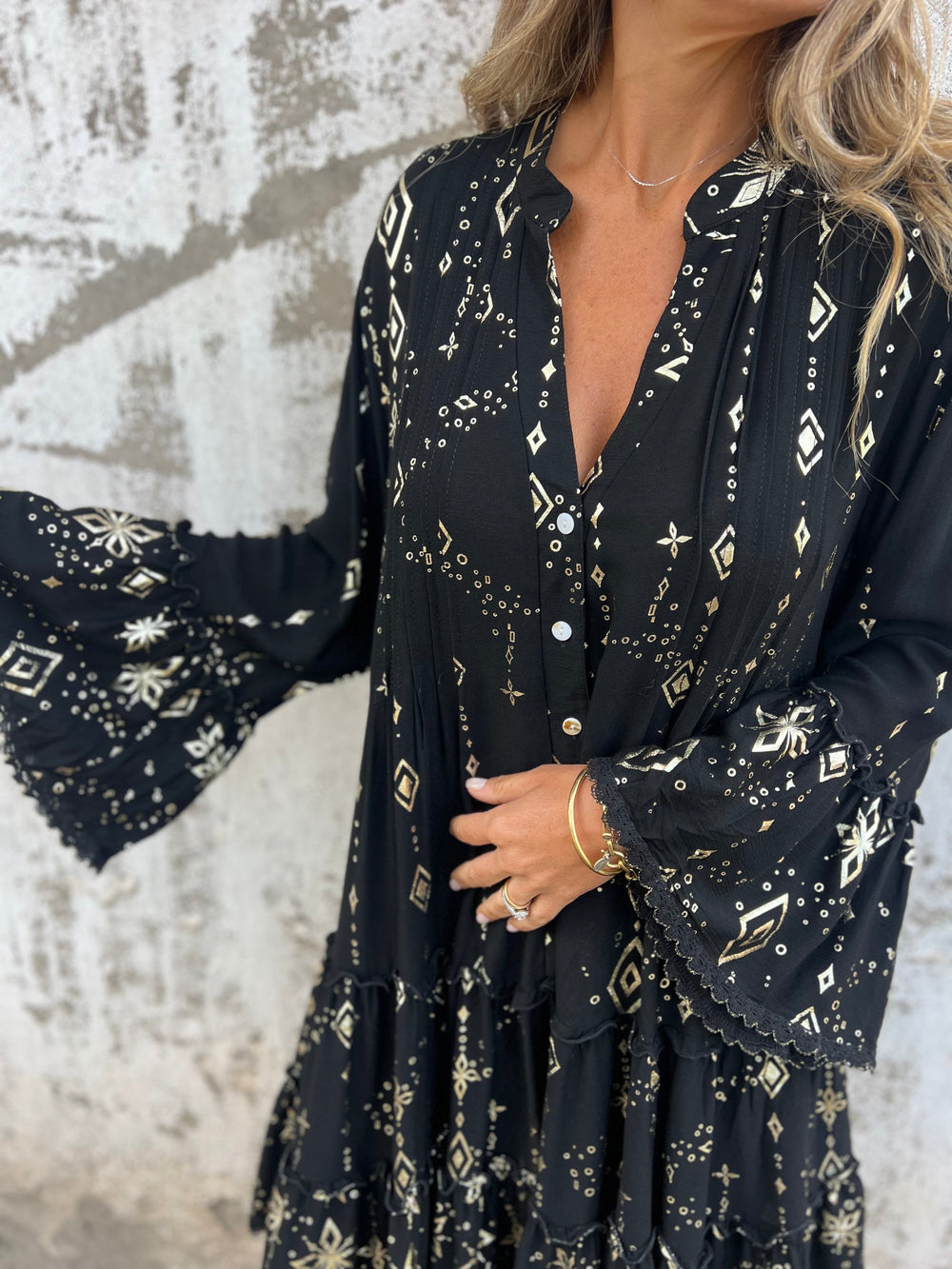 Heidi-Mode | Boho Metallic Hemdkleid