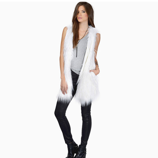 Damen Elegante Kunstfellweste mit seitlichen Taschen und lässigem Schnitt Heidi-Mode