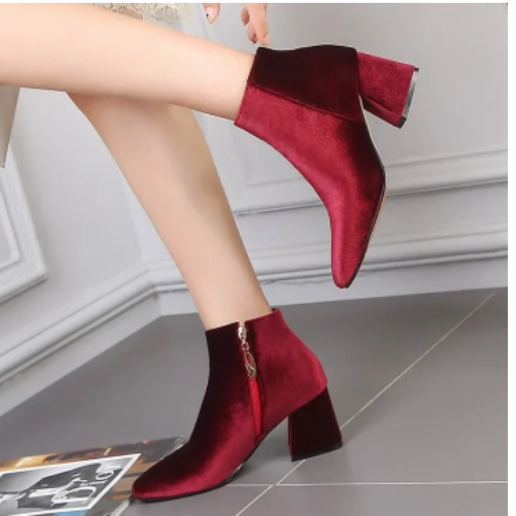 Heidi-Mode | Elegante Stiefeletten mit Quadratzehen und Hohem Absatz Damen Stiefeletten