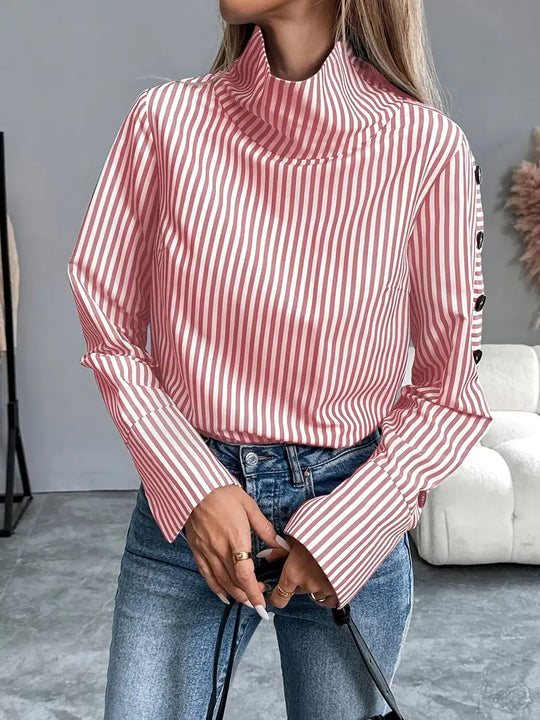 Heidi-Mode | Gestreifte Bluse mit Hohem Kragen