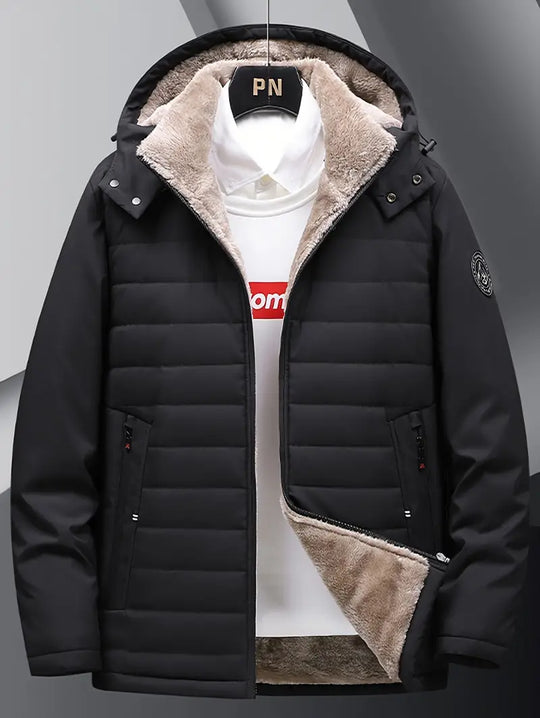Heidi-Mode - Herren warme Fleecejacke mit Kapuze - winddichte Jacke mit Reißverschlusstaschen für Herbst und Winter