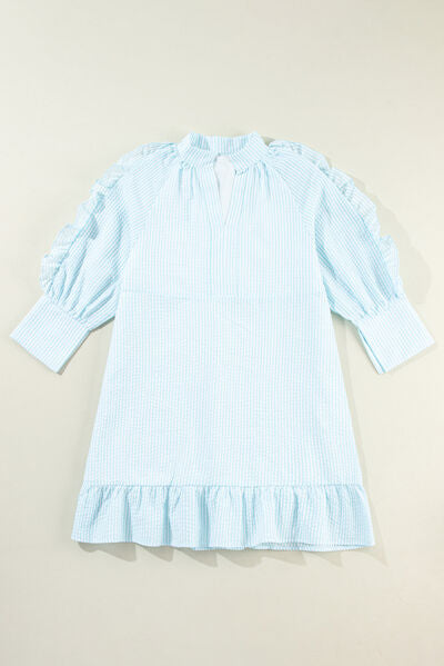 Heidi-Mode | Rüschend Gestreiftes Mini Kleid mit Latz