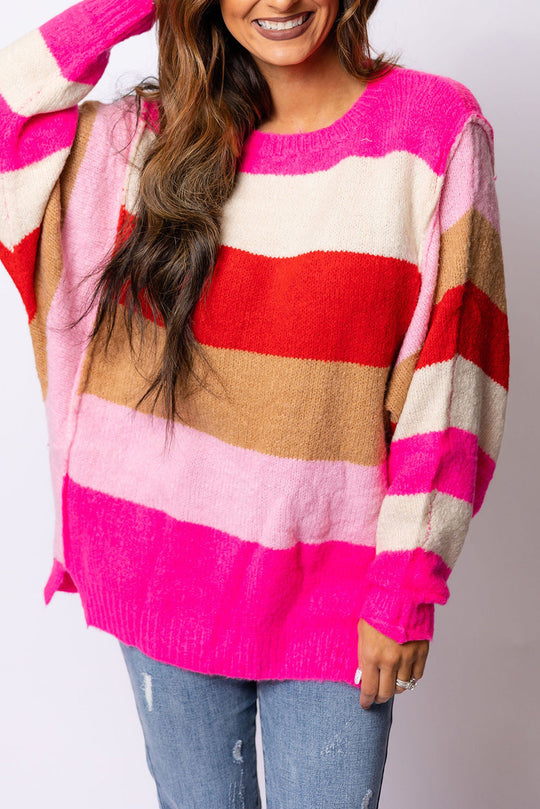 Roter Mix Horizon Stripes Pullover Mit Dolman-Ärmeln