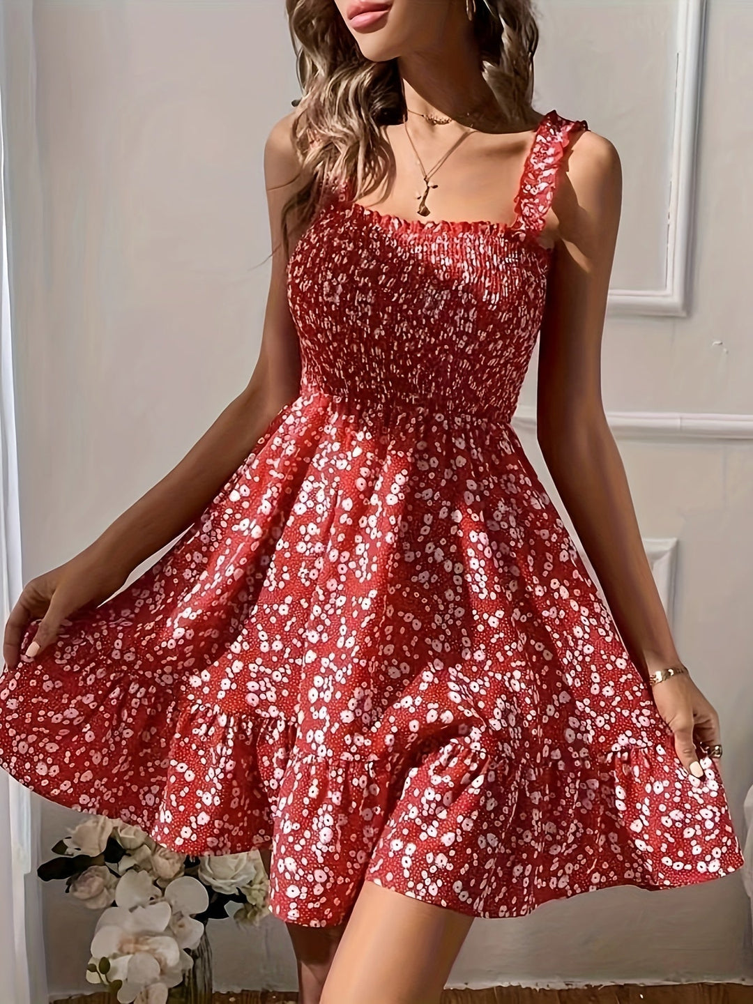 Heidi-Mode | Rote Sommerblumen Kleid