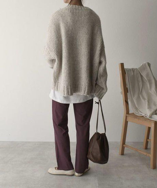 Oversize Pullover mit elfenbeinfarbener Taschenfront