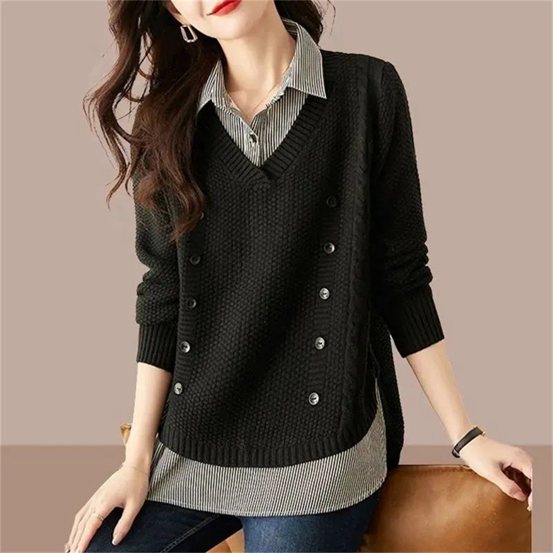 Heidi-Mode | Sweater Damen Zweiteilig Gestrickter Pullover