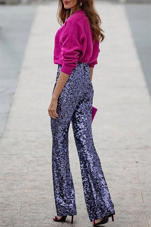 Heidi-Mode | Flared Hose mit Stretch und Glitzernden Pailletten