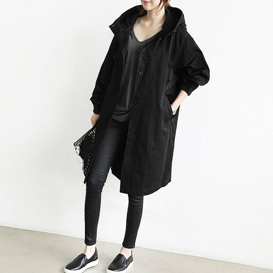 Langer Trenchcoat mit Kapuze und hohem Kragen für Damen (Plus Size)