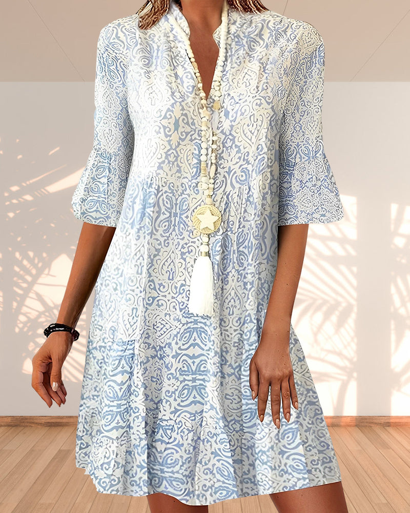 Heidi-Mode | Joie De Vivre Komfortable Kleid mit Druck und Verlängerten Ärmeln
