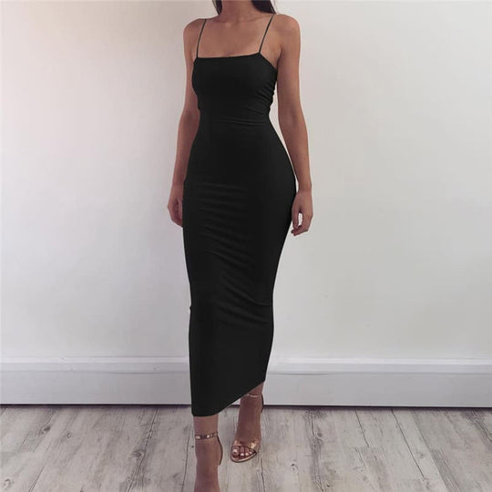 Heidi-Mode | Bodycon Kleid Midi Länge Spaghettiträger Elegant und Figurbetont