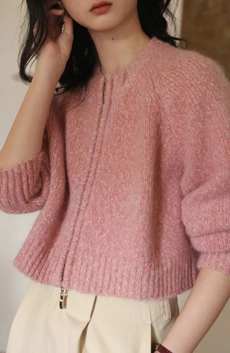 Damen Oversized Strickjacke mit Reißverschluss Heidi-Mode