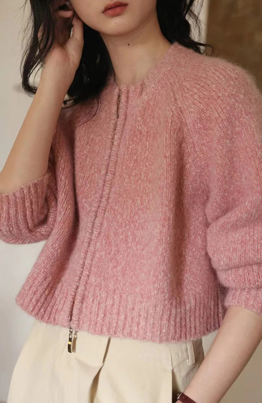 Damen Oversized Strickjacke mit Reißverschluss Heidi-Mode