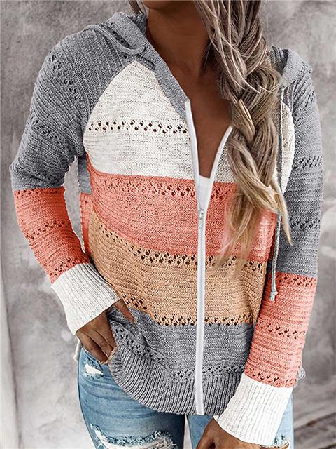 Heidi-Mode | Kontrastfarbige Strick Zip Leichtgewicht Hoodie