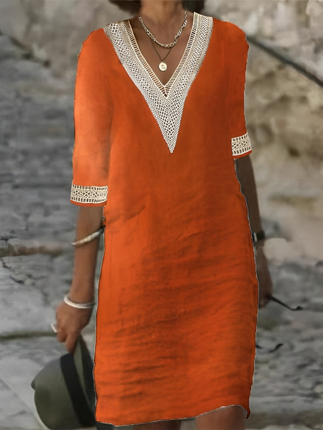 Heidi-Mode | Damen Baumwoll-Leinen Kleid Lässig & Bequem