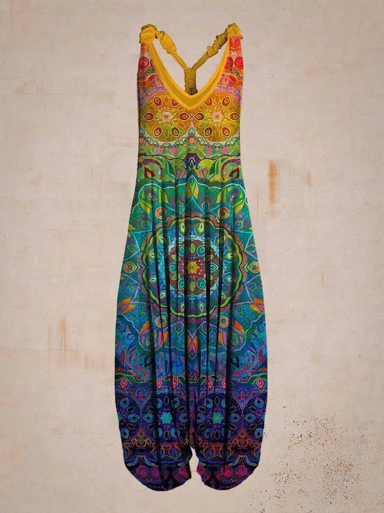 Heidi-Mode | Damen Lässiger Bohemian Jumpsuit mit Verstellbaren Trägern und Weitem Bein