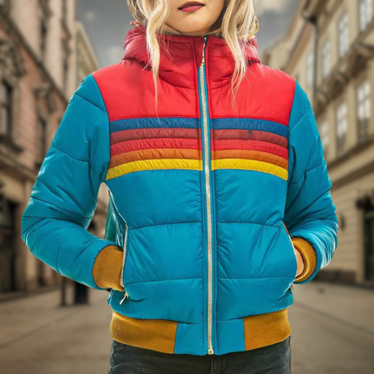 Heidi-Mode | Puffer-Jacke - Reißverschluss mit gestreiftem Brustdetail