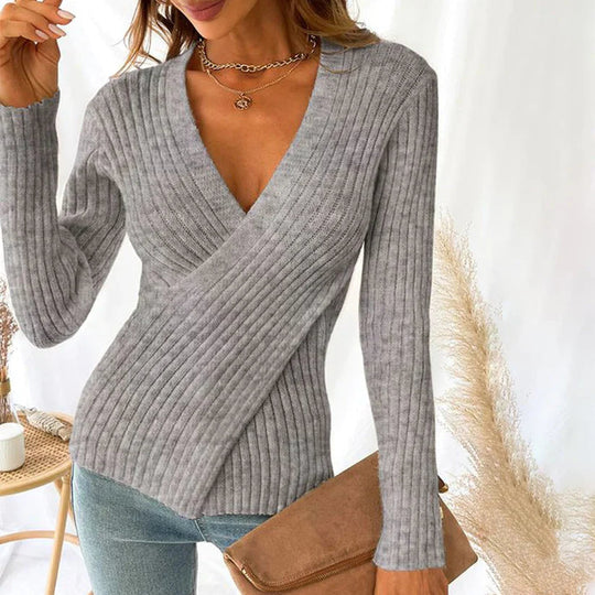 Damen-Strickpullover in Wickeloptik