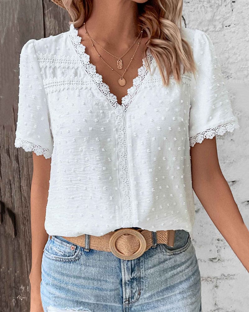 Bluse mit kurzen Ärmeln und V-Ausschnitt - Romy