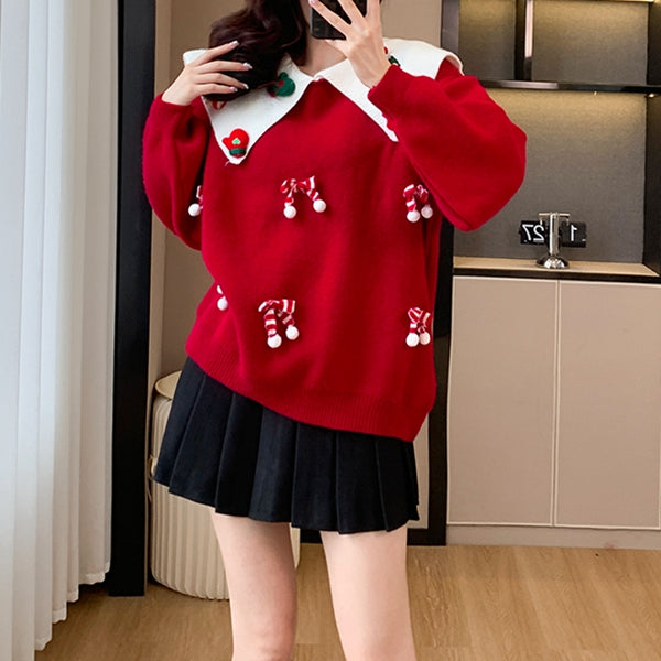 Heidi-Mode | Doll Kragen Weihnachten Neujahr Cartoon Pullover