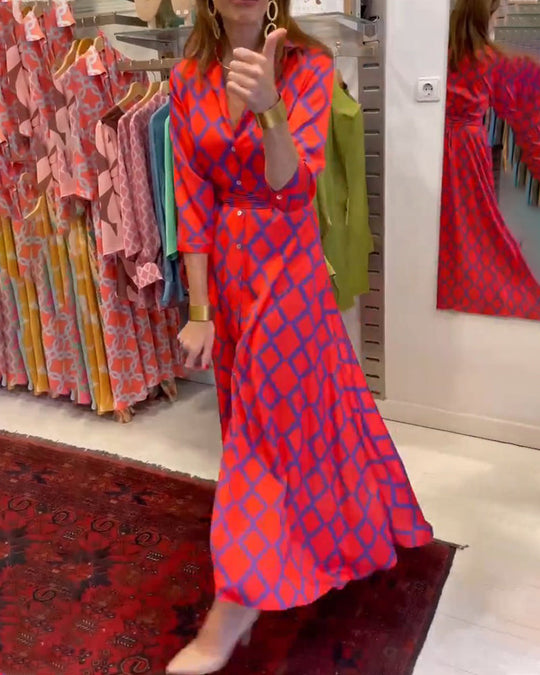 Heidi-Mode | Hemdkleid mit V-Ausschnitt und 3/4 Ärmeln
