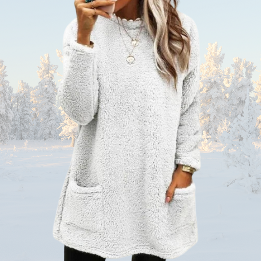 Heidi-Mode | Warmer Langer Pullover mit Sherpa Fleece für Damen