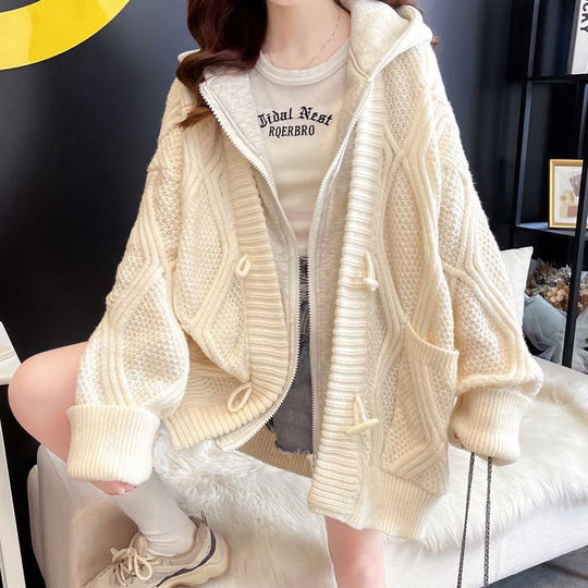 Heidi-Mode | Twist Fake Zwei Stück Kapuzen Strick Strickjacke