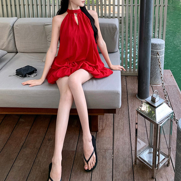 Heidi-Mode | Rotes Neckholder Rückenfreies Kleid