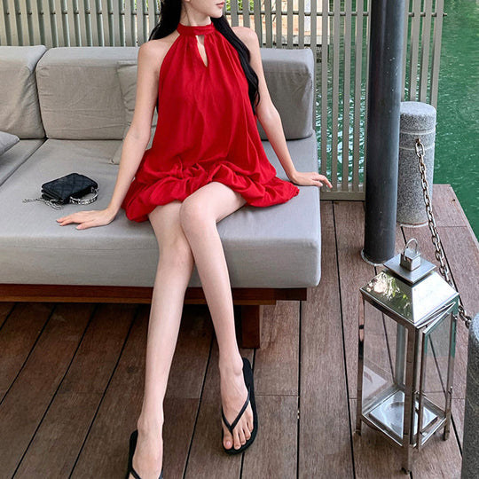 Heidi-Mode | Rotes Neckholder Rückenfreies Kleid