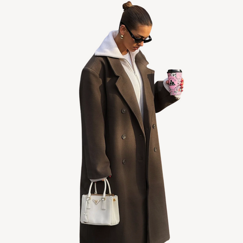 Heidi-Mode | Damen Wollmischung Knopf Vorderseite Langer Mantel