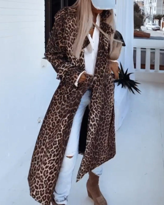 Heidi-Mode | Stilvolle Lange Jacke Leopardenmuster