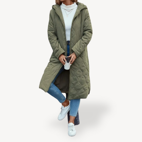 Heidi-Mode | Damen Grüner Gesteppten Kapuzen-Wintermantel