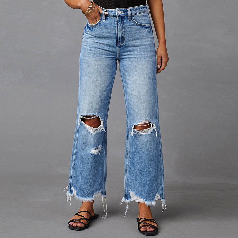 Heidi-Mode | Hochgeschnittene Jeans mit Löchern für Frauen