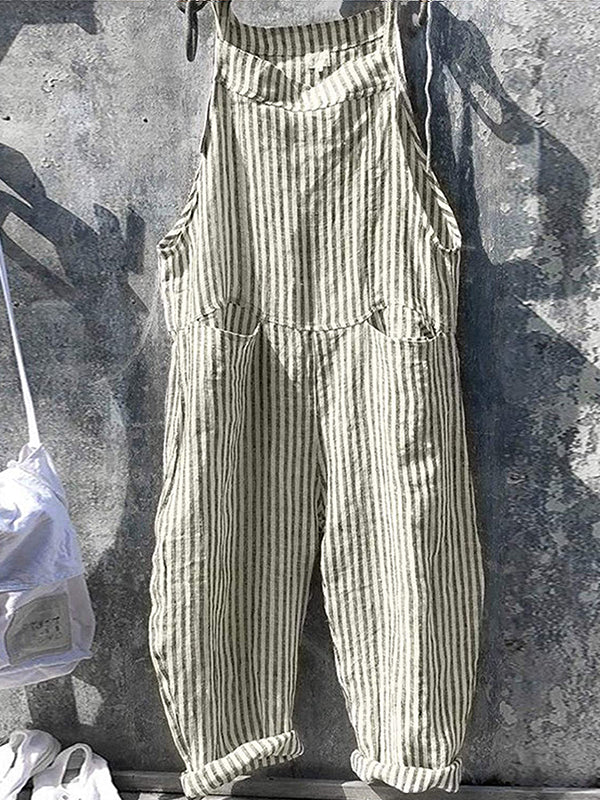 Heidi-Mode | Jahrgang Baggy Jumpsuit mit Gestreiftem Stil und Taschen