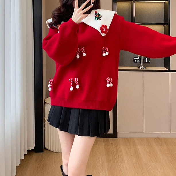 Heidi-Mode | Doll Kragen Weihnachten Neujahr Cartoon Pullover
