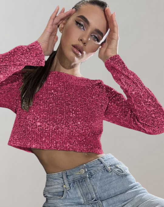 Damen – Pailletten-Crop-Top