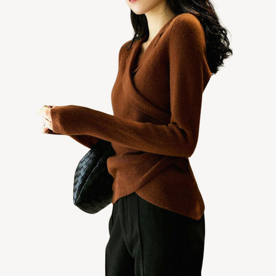 Heidi-Mode | Damen Strick-Wickel V-Ausschnitt Pullover