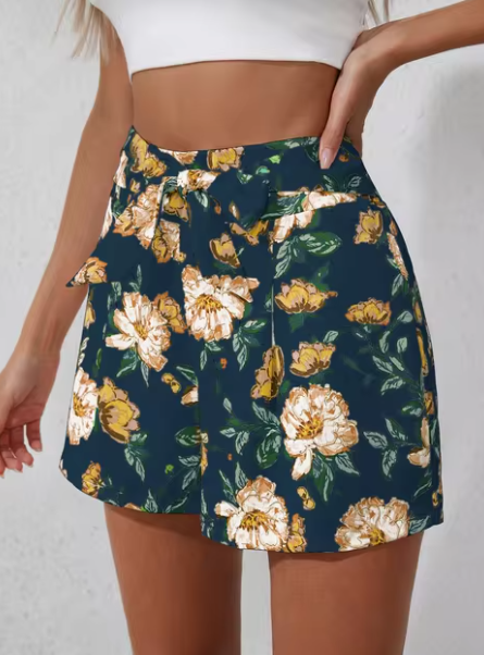 Heidi-Mode | Damen stilvolle Blumen Shorts Sommer