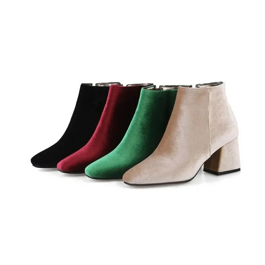 Heidi-Mode | Elegante Stiefeletten mit Quadratzehen und Hohem Absatz Damen Stiefeletten