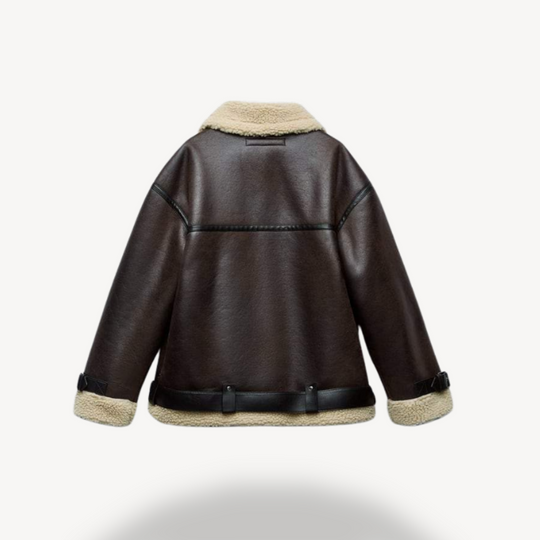 Heidi-Mode | Damen Faux Shearling Pilotenjacke Braun