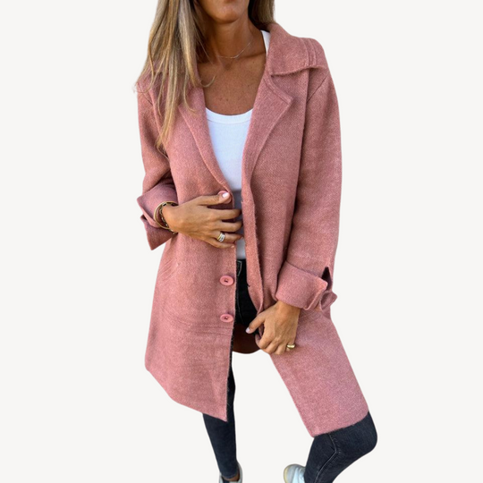 Heidi-Mode | Frauen Wollmischung Langjacke mit Knopfverschluss