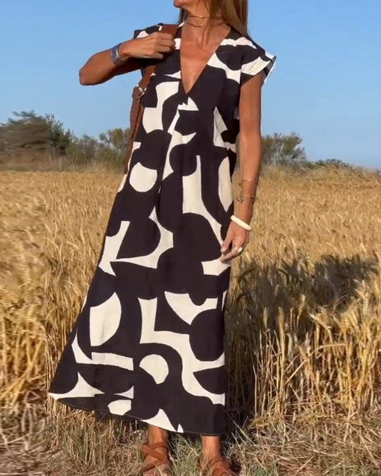 Maxikleid mit Print und V-Ausschnitt