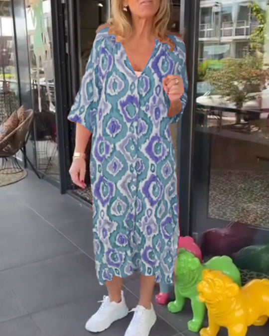 Heidi-Mode | Stilvolles Gemustertes Sommerkleid mit Halben Ärmeln